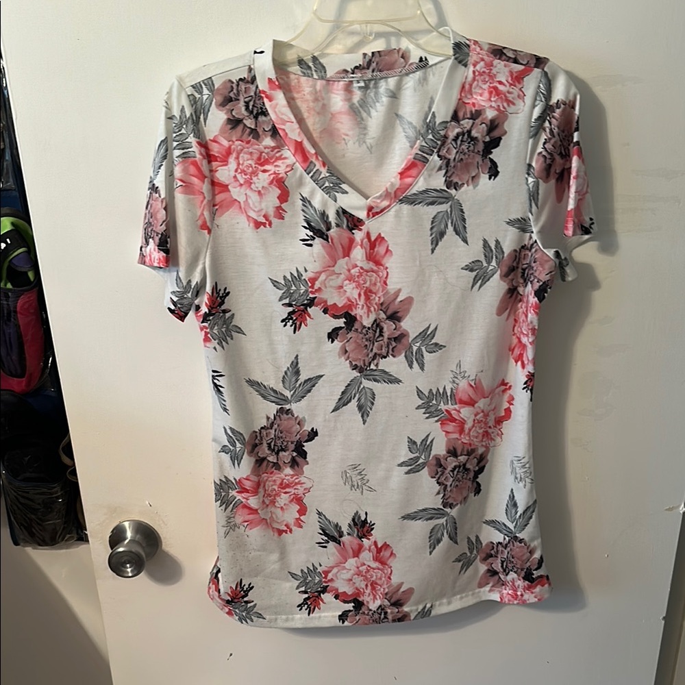 White and Pink Flutter Sleeve Shirt